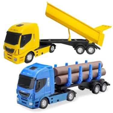 Imagem de Kit de Caminhões de Areia Basculante e Carga de Madeiras Articulados 40cm Usual Coleção de Caminhões Grandes e Realistas