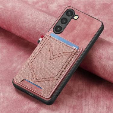 Imagem de Cartões magnéticos de bolso capa de telefone para samsung galaxy s23 s22 s21 fe s20 s10 s9 s8 plus capa de proteção de câmera, rosa, para galaxy s9