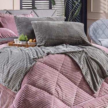 Imagem de Kit De Peseira Canelada Denver C/ Fronhas 03pçs - Tecido Canelado Mantinha Cinza