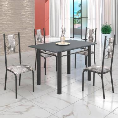 Imagem de Conjunto Sala de Jantar Bahia Mesa Tubo 120x75cm Tampo Pedra com 4 Cadeiras Paraopeba/Prata