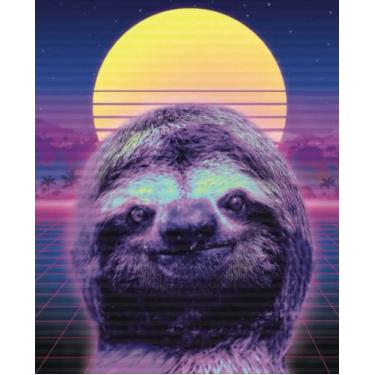 Imagem de Random Notes - Out Run - Sirius and Stephanie: Random Notes Notebook, Numbered Pages Lined Notebook with Designed Pages featuring Sirius and Stephanie the Sloths and the Out Run Vaporwave theme.