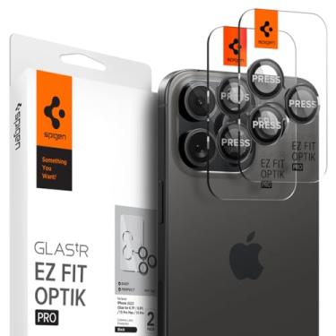 Imagem de Spigen Protetor de tela para lente de câmera [GlasTR EZ Fit Optik Pro] projetado para iPhone 16 Pro Max/iPhone 16 Pro/iPhone 15 Pro Max/iPhone 15 Pro [compatível com capas] - Titânio preto [pacote com