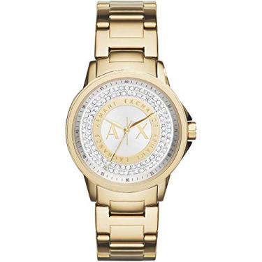 Imagem de Armani Exchange Relógio feminino de aço inoxidável com quartzo, Dourado/branco, stainless-steel, Movimento de quartzo