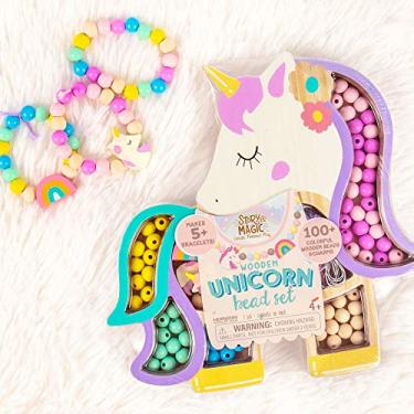 Imagem de Story Magic Unicorn Bead Set by Horizon Group USA, Create Your Own Magical Beaded Jewelry, Includes Over 100 Natural Wooden Beads Large Hole, 5 Pre-Cut Elastic Cords with Shoelace Ends, Storage Case