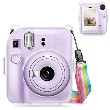 Imagem de Fintie Capa Protetora Para Câmera Instantânea Fujifilm Instax Mini 12 – Capa Dura de Cristal com Bolso de Filme Atualizado Para Armazenar Fotos E Alça de Ombro Arco-Íris Removível, Claro