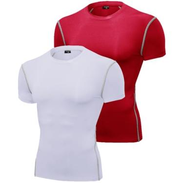 Imagem de SPVISE Camisetas de compressão masculinas de manga curta e secagem fresca para treino atlético, camisetas esportivas de camada básica, camisetas de ginástica, Pacote com 2: branco + vermelho, GG