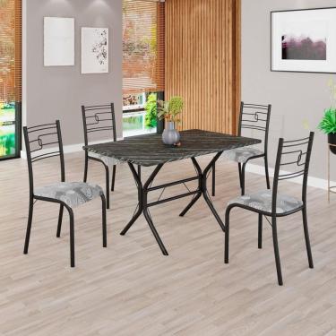 Imagem de Conjunto Sala de Jantar Mesa Retangular 100x60cm Tampo Pedra Ardósia Indiana 4 Cadeiras Paraty Paraopeba/ Preto Fosco