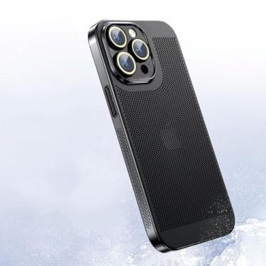 Imagem de Capa de telefone de malha de refrigeração ultra-fina para iphone 15 14 13 12 11promax xsmax capa de pc com lente filme de vidro, preto, para iphone x xs