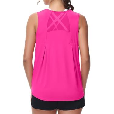 Imagem de MCEDAR Camisetas de ginástica femininas de malha atlética sem mangas, regatas de ioga, caimento solto, para academia, Rosa choque, G