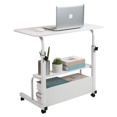 Imagem de Dekhaoxe Mesa de Computador Móvel de Altura Ajustável para Pequenos Espaços, Escrita com Rodas, Canto, Escritório, Portátil, Quartos, Mesa de Trabalho, Tamanho 70 x 40 cm, Branca