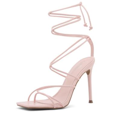 Imagem de Shoe Land SL-Finely sandália feminina bico quadrado com cadarço e salto agulha, rosa, 11