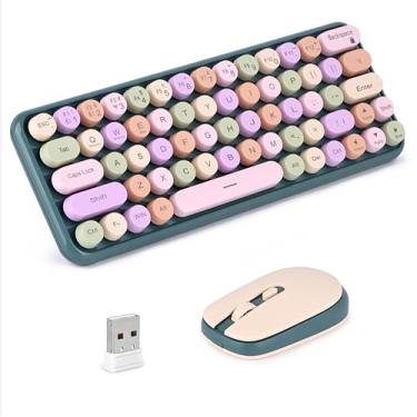 Imagem de Combo de teclado e mouse sem fio de 2,4 G, portátil, teclado de máquina de escrever pequeno %60 para escritório, PC, computador, laptop, desktop, Windows (verde)