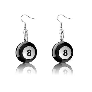 Imagem de POTIY Brinco de bola de bilhar, presente para jogador de bilhar, bola de sinuca, 8 bolas da sorte, brinco, presente para amantes de bilhar, Metal