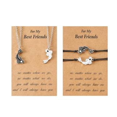 Imagem de Colar Yin Yang para mulheres e homens combinando preto e branco Tai Chi para casais Peixes Amizade BFF Conjunto de joias, 3cm, Liga de alta qualidade, Sem Pedra Preciosa