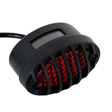 Imagem de FATECIM Luz traseira de LED oval personalizada para motocicletas, olho de gato, luz de freio, luz de freio, luz de parada, lente vermelha, placa de licença integrada, ajuste universal para motocicletas, cruzadores, bicicletas (preto)