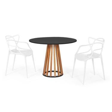 Imagem de Conjunto Mesa De Jantar Preta 100cm Com 2 Cadeiras - Branco