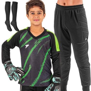 Imagem de Kit Goleiro Futebol Infantil Camisa Calça Meia Poker Verde (P)