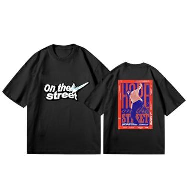 Imagem de Camiseta K-pop J-Hope, camiseta solta na rua, unissex, com suporte, estampada, camiseta de algodão, B Preto, G