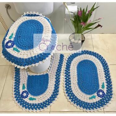 Imagem de Kit 3 Jogos Tapete para Banheiro em Crochê Mesclado com Aplicação