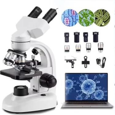 Imagem de Microscópio binocular profissional HD para estudantes com ocular eletrônica e suporte para celular, vem com bolsa para presente experimental + bolsa de armazenamento-12000X