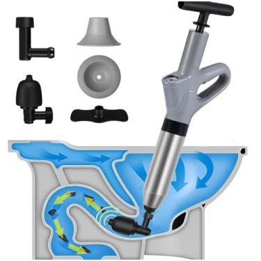 Imagem de Desentupidor de vaso sanitário, desentupidor de dreno de ar de vaso sanitário, ferramenta de remoção de entupimento de drenagem, desentupidor de tubos de vaso sanitário de aço inoxidável Pistola de