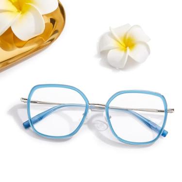 Imagem de Saraudy Óculos transparentes leves para mulheres e homens, armação de óculos sem prescrição, lentes transparentes substituíveis, dobradiças de metal com mola, Azul, 52mm