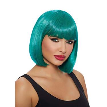 Imagem de Dreamgirl Peruca feminina curta verde brilhante Bob com franja, acessório de fantasia de Halloween verde adulto - padrão, Azul-petróleo, tamanho nico