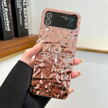 Imagem de Luxo galvanizado rugas caso chapeamento capa para samsung galaxy z flip 3 z flip 4 zflip 5 casos chiques, ouro rosa, para z flip 5