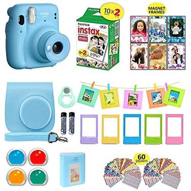 Imagem de Fujifilm Câmera instantânea Instax Mini 11 azul celeste + estojo de transporte compatível com obturador + pacote econômico de filme Fuji (20 folhas) + conjunto de acessórios para obturador, filtros de