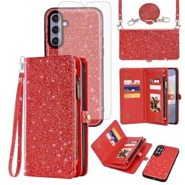 Imagem de Asuwish Capa de celular para Samsung Galaxy S24 Plus S24+ 5G carteira com zíper destacável com protetor de tela de vidro temperado cordão alça flip suporte para cartão S24plus 24S + S 24 24+ feminino