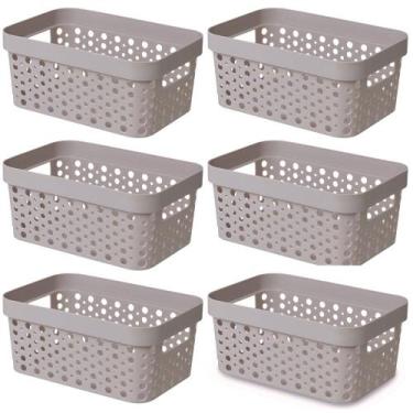 Imagem de Kit 6 Cesto Organizador Trama Rattan s/Tampa 4,5L Multiuso Plástico - 