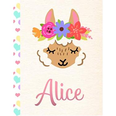 Imagem de Alice: Personalized Llama Primary Story Journal For Girls With Pink Name | Half Ruled Dotted Midline and Blank Picture Space | Kindergarten to Early ... | Grades K-2 Composition School Exercise Book