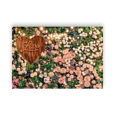 Imagem de Fundo Fotográfico 1,55 X 1,20 - Namorados Efeito Muro Flores com Coraç