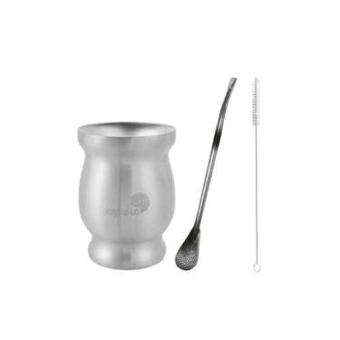 Imagem de Kit Mate  Cuia Inox + Canudo Chimarrão + Escova de Higienização - CAN.