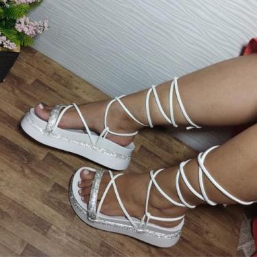 Imagem de Papete Gladiadora De Amarrar Plataforma Alta Sandália Feminina Ajustáv