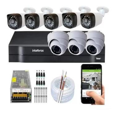 Imagem de Kit cftv 8 cameras de segurança infravermelho hd + dvr 8ch Intelbras f