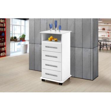 Imagem de Aparador gaveteiro aç 4 gavetas com rodinhas balcão cor branco brilho 