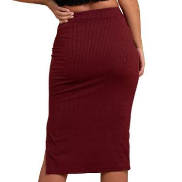 Imagem de Saia Lápis Tubinho Modeladora Preta com Fenda Lateral Midi Reta Canela