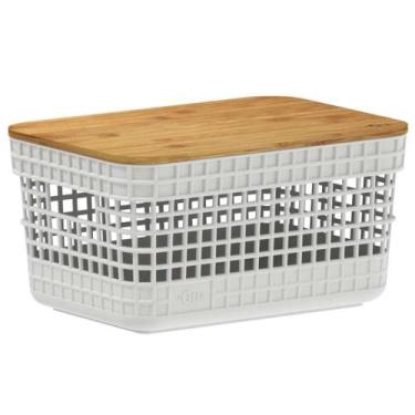 Imagem de Cesto 2,5L Organizador OU Grid Branco com Tampa de Bambu