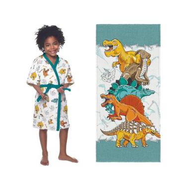 Imagem de Kit roupão felpudo infantil+toalha-lepper-estampado - diverssauro, P -