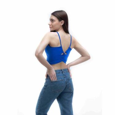 Imagem de Cropped Feminino de Amarrar nas Costas Azul - CHIELLA, M, Feminino, Az