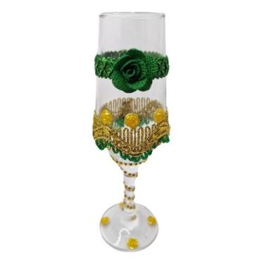 Imagem de Taça Vidro Cigana Esmeralda Verde e Dourado Altar 186 ml - Meta Atacad