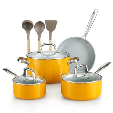 Imagem de Cook N Home Conjunto de panelas e frigideiras antiaderentes, 10 peças, anodizado rígido, antiaderente, conjunto de panelas de cerâmica saudável, conjunto de panelas de indução com alças para ficar