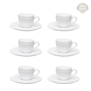 Imagem de Conjunto de 6 xícaras de cafe 75 ml com pires porcelana mia pérola pra