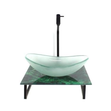 Imagem de Kit cuba de vidro oval 10mm jateada com tampo de vidro 40cm x 40cm már