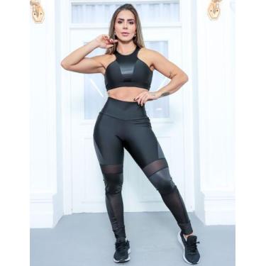 Imagem de Look Feminino com Top sem Bojo e Calça com Recortes em Tela e Cirrê - 