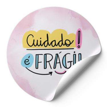 Imagem de 120 Etiquetas Auto Colante Adesivos Redondos Cuidado É Frágil Fundo Bo