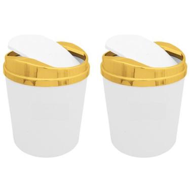 Imagem de Kit 2 Lixeiras 5 Litros Para Cozinha Banheiro Com Tampa Dourada Bascul