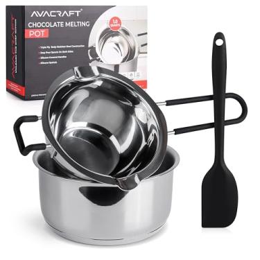 Imagem de AVACRAFT Caldeira dupla de aço inoxidável 18/8 com panela de aço inoxidável e espátula de silicone, conjunto de caldeira dupla para derreter chocolate, doces, sabão, cera, fabricação de velas (1
