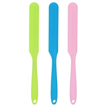 Imagem de HARFINGTON Espátula de silicone 3 peças, espátulas reutilizáveis antiaderentes flexíveis de 24 cm para pintura líquida de resina epóxi, artesanato, rosa, azul/verde